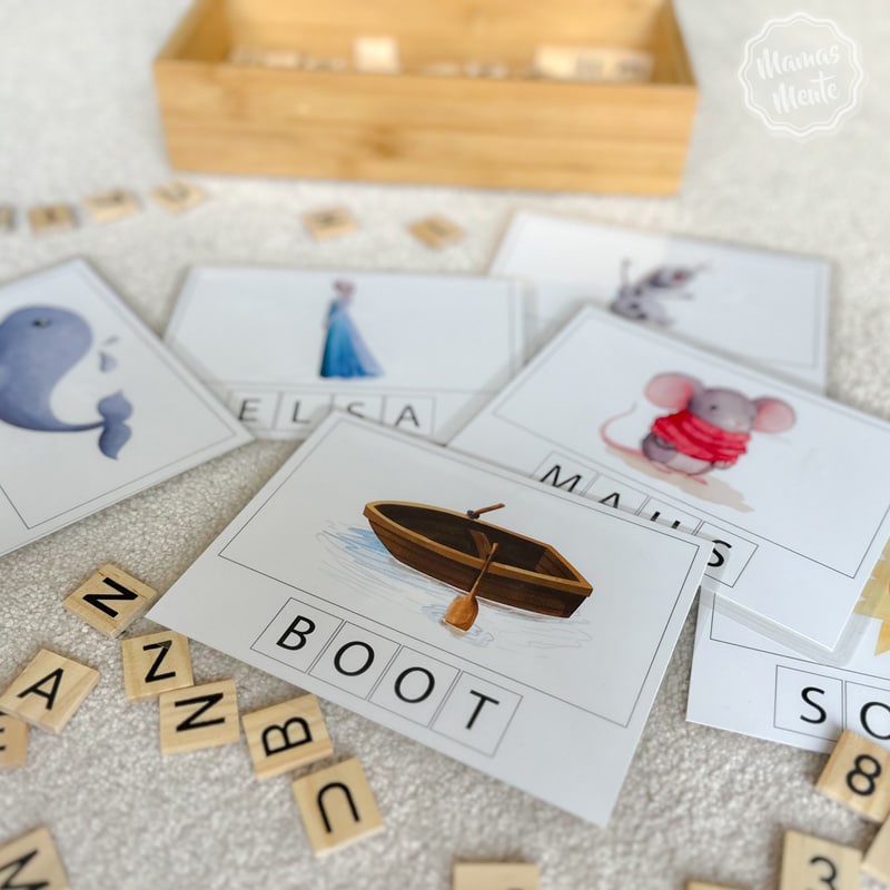 Buchstaben Legespiel selber machen - Wörter mit Holzplättchen nachlegen
